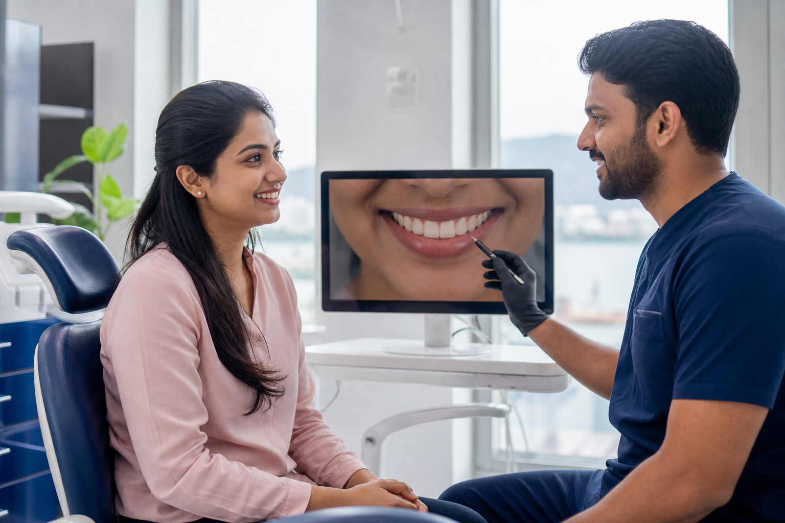 Patient and dentist reviewing a digital smile design