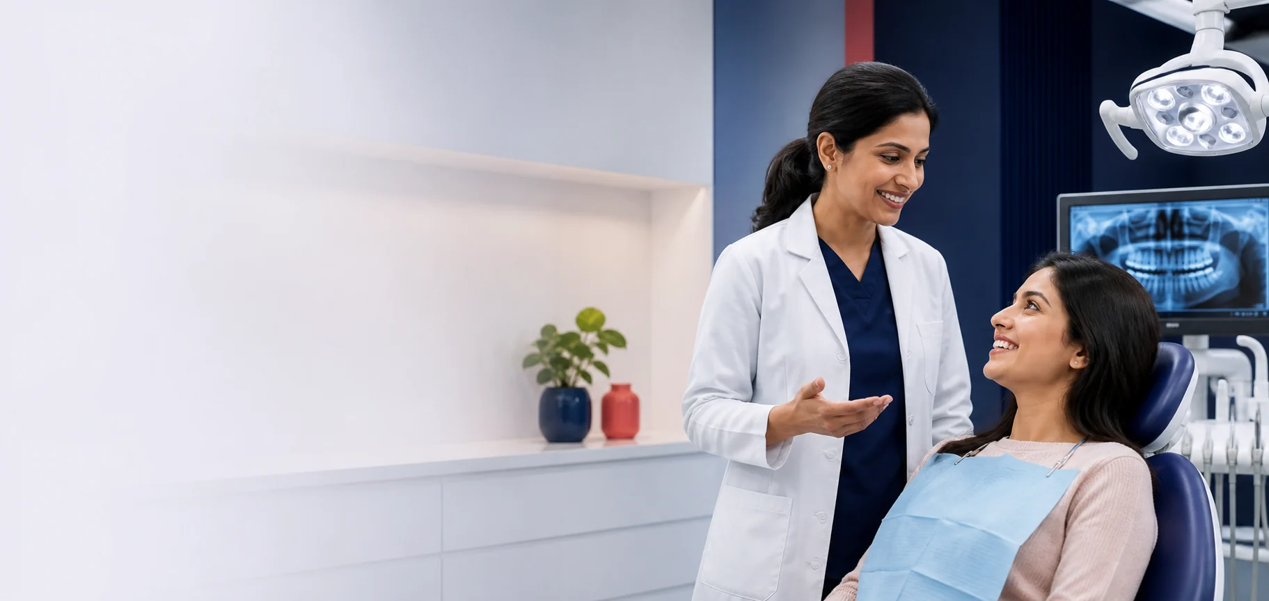 Dentist discussing treatment options with a patient at Laasya Dental